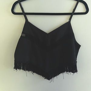 Black crop tank top with fringe